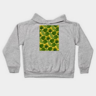 Tropical Leaf Scatter Pattern on Yellow Kids Hoodie